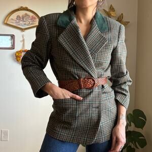 wool suede houndstooth blazer